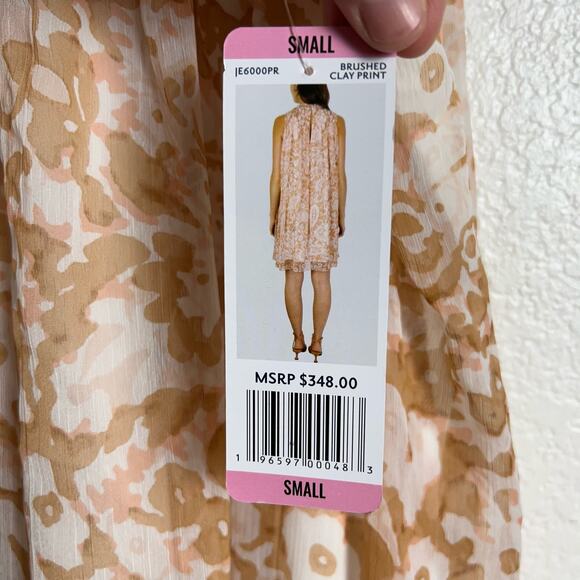Joie Brush Clay Sleeveless Printed High Neck Chiffon Mini Shift Dress Size S - Picture 9 of 10